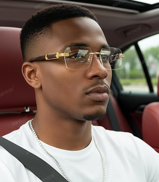 AIEYEZO Retro Rimless Rectangle Sunglasses